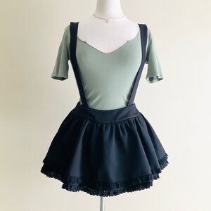 Boutique Suspender A-Line Skirt with Lace Trim